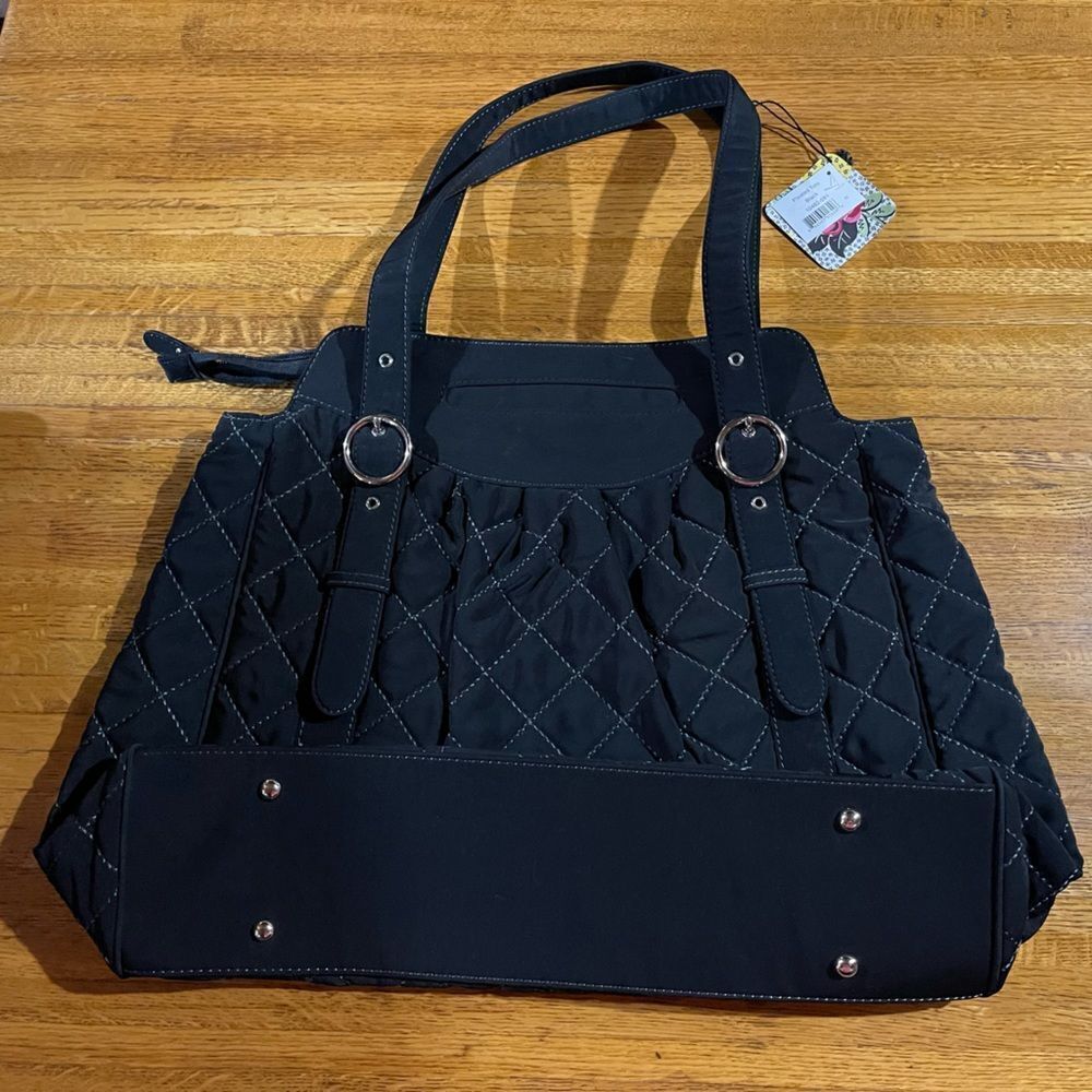 Vera Bradley Pleated Tote in Microfiber Black NWT